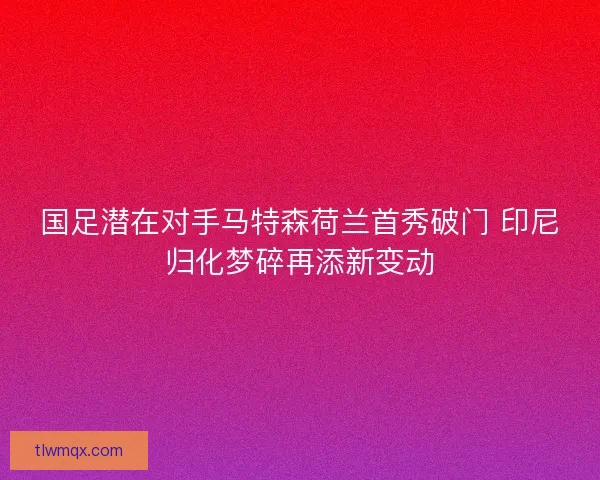 国足潜在对手马特森荷兰首秀破门 印尼归化梦碎再添新变动
